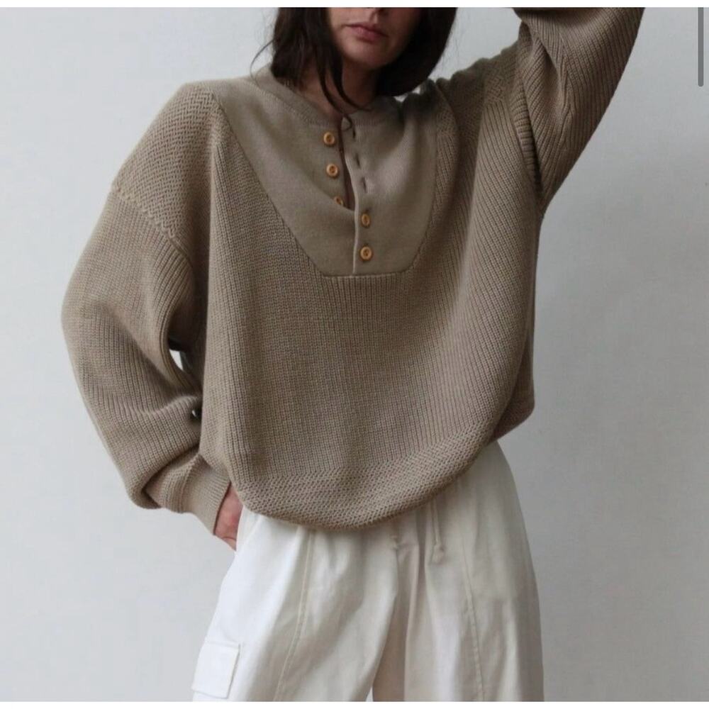NA NIN Bud Pima Cotton Striped Henley (Latte) - Picture 2 of 10